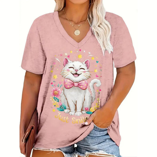 Summer Oversized Cat Print T-Shirt