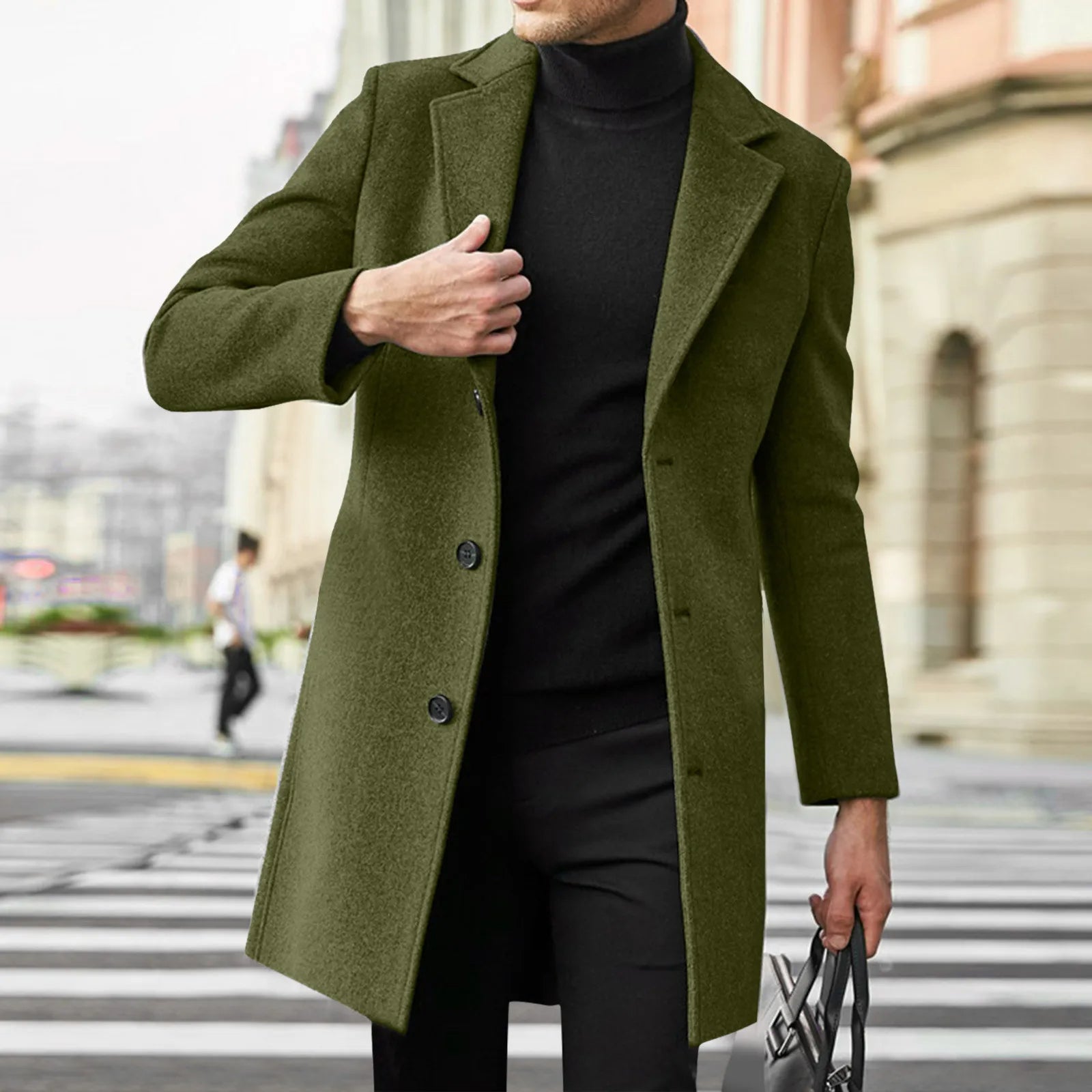 Men's Slim Fit Wool Trench Coat