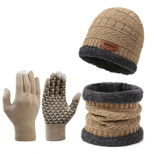 Men's Winter Knit Hat, Scarf & Gloves Set